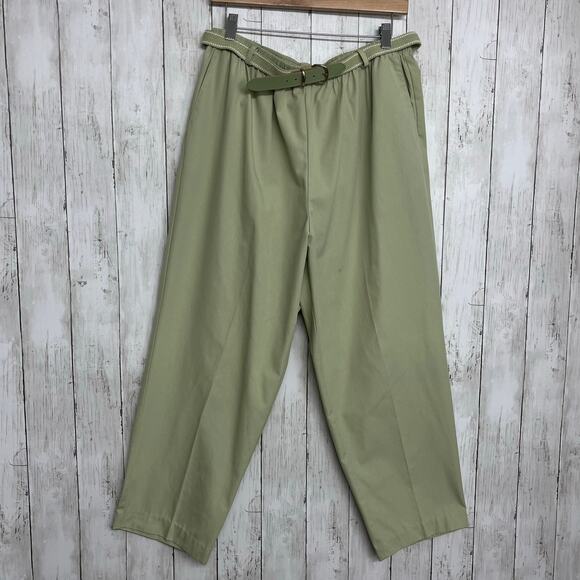 Alfred Dunner Green Elastic High Waist Pull On Belted Straight Leg Trousers 18W - Picture 1 of 13